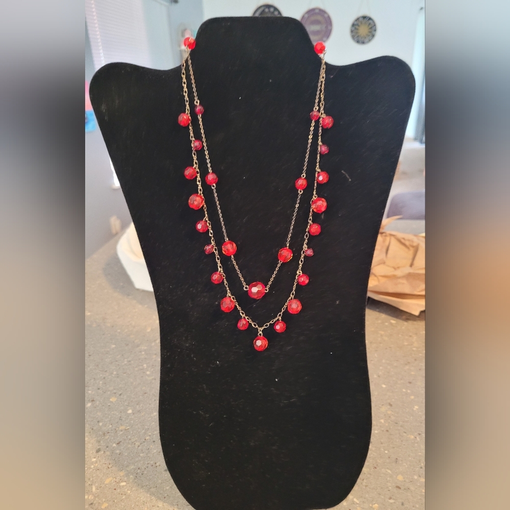 Express Red Beaded Double Strand Necklace